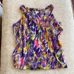 CAbi multicolor floral blouse. Size small. Sleeveless with cross over front